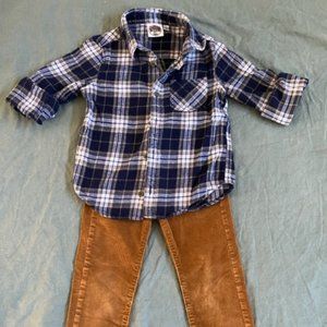 Two Outfits!  Adorable Boys 5T Plaid Shirt Outfits